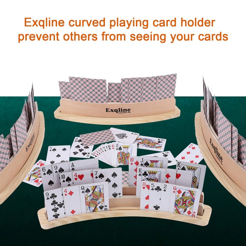 Exqline Curved Wooden Playing Card Holder Tray Rack Organizer Set of 2 Solid Card Holder for Kids Seniors - 13.8 x 1.9 x 2.4 Inch for Bridge Canasta Strategy Card Playing - Image 4